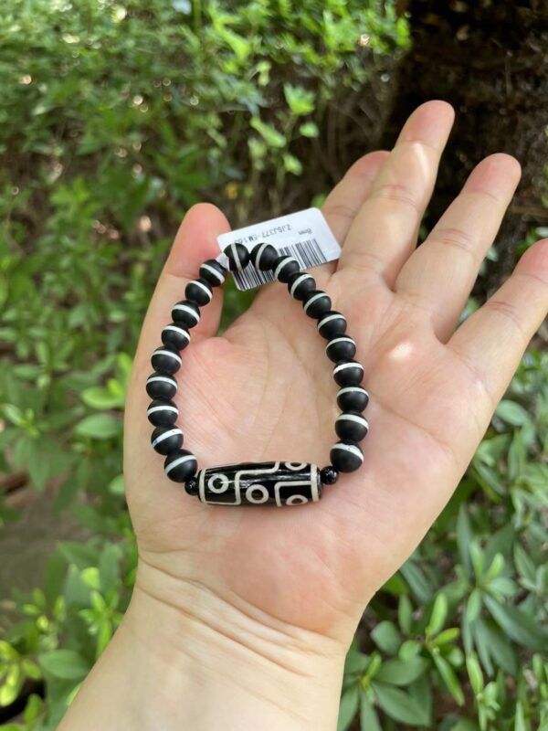 Polished black agate stripe beads