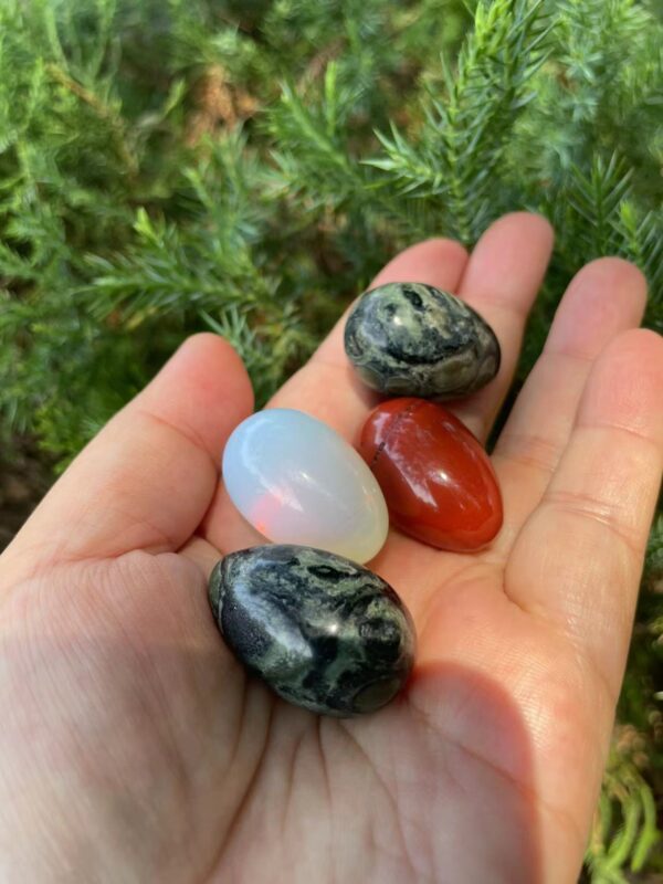 Hand-carved gemstone eggs