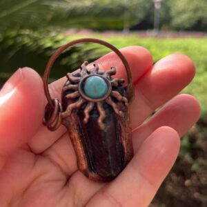 Antique Copper Solder Raw Natural Black Tourmaline Pendan