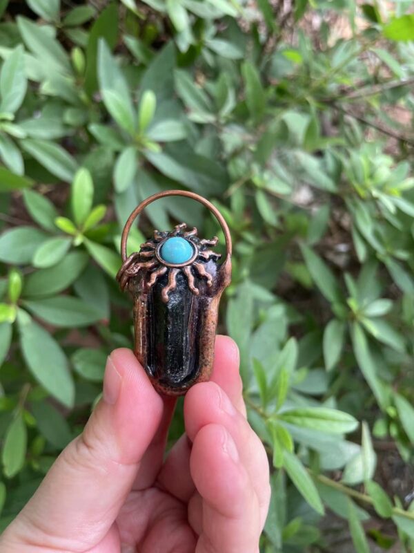 Antique Copper Solder Raw Natural Black Tourmaline Pendan